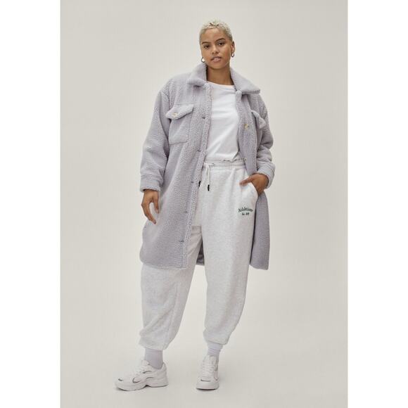 Nasty Gal, Plus Size Longline Borg Jacket, Tan, Size 16 - Picture 5 of 6